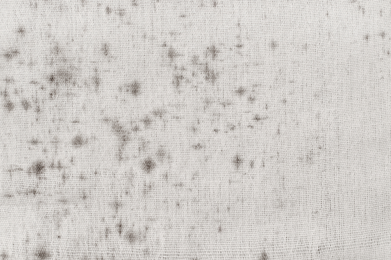 Fungus on fabric, texture of old white cotton with black mold spots and dirty.